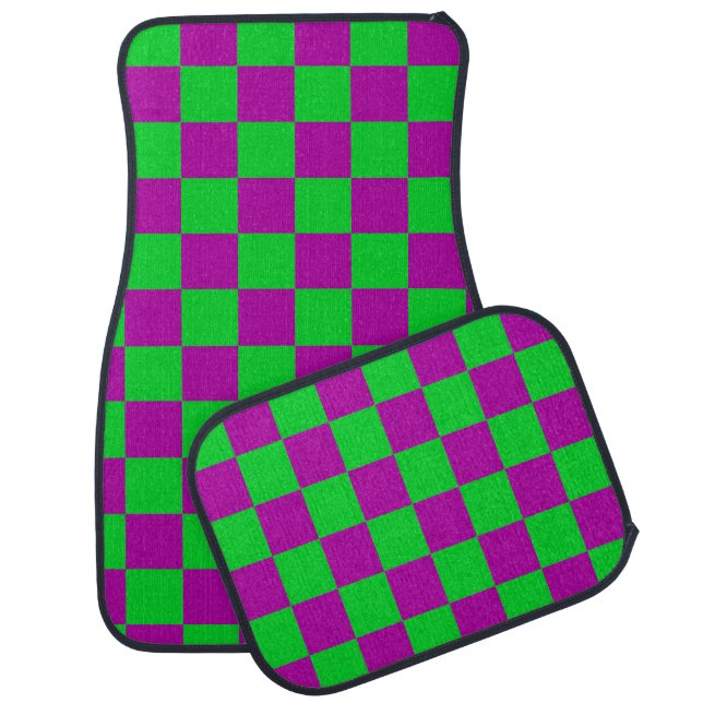 Purple Green Checkered Check Pattern Car Floor Mat (Set)