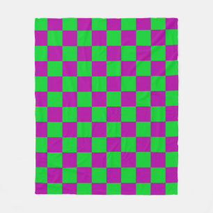 Purple Green Checkered Check Pattern Fleece Blanket