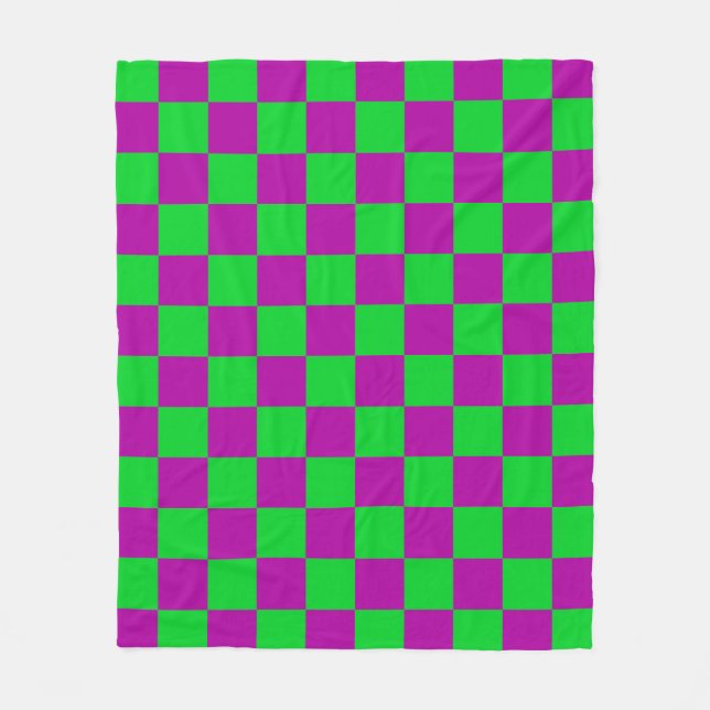 Purple Green Checkered Check Pattern Fleece Blanket (Front)