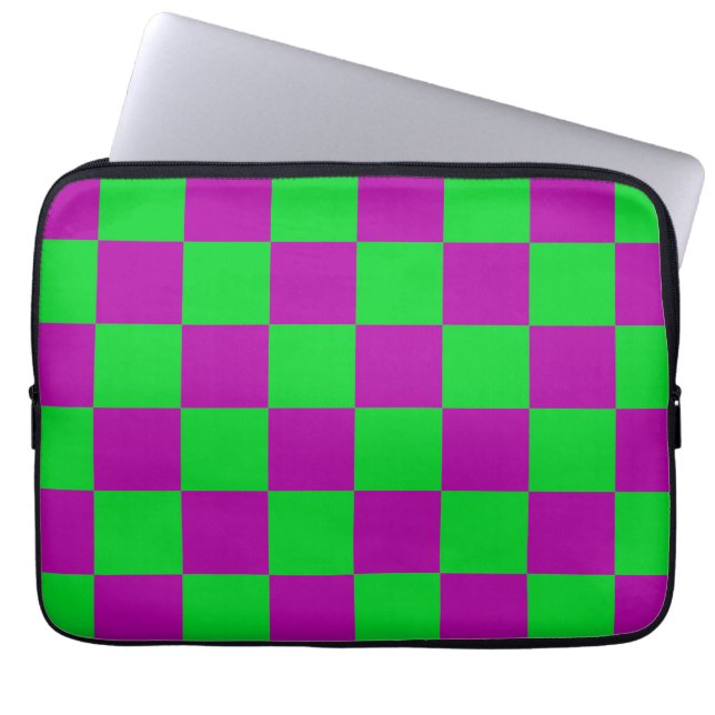 Purple Green Checkered Check Pattern Laptop Sleeve (Front)