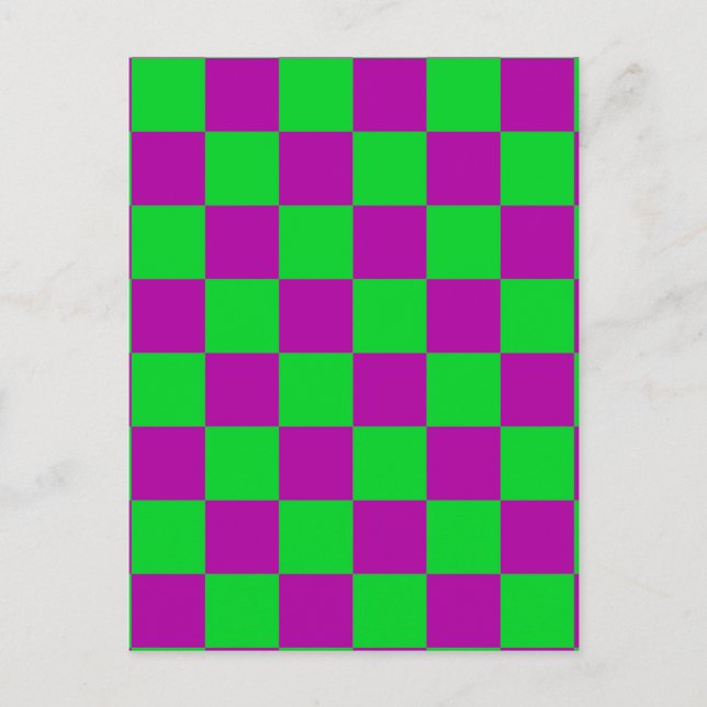 Purple Green Checkered Check Pattern Postcard (Front)