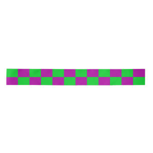 Purple Green Checkered Check Pattern Satin Ribbon