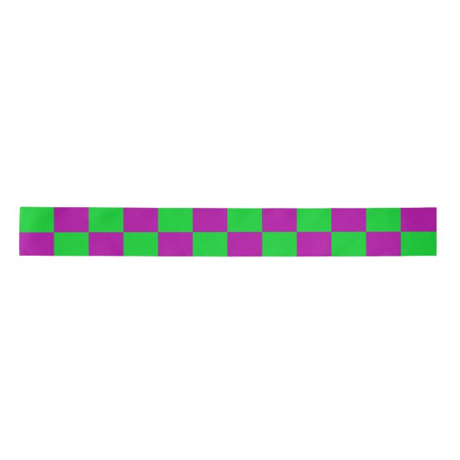 Purple Green Checkered Check Pattern Satin Ribbon (Front)