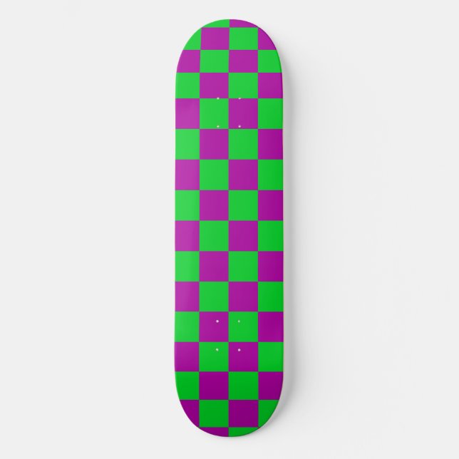 Purple Green Checkered Check Pattern Skateboard (Front)