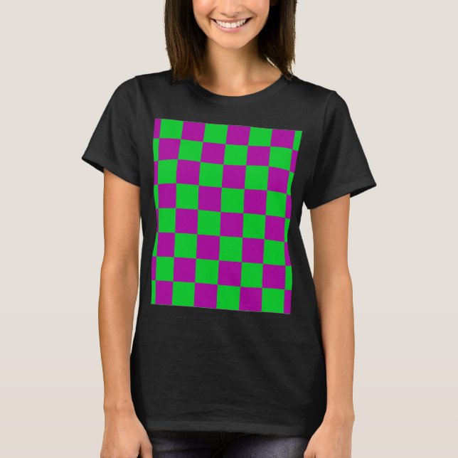 Purple Green Checkered Check Pattern T-Shirt (Front)