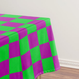 Purple Green Checkered Check Pattern Tablecloth