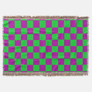 Purple Green Checkered Check Pattern Throw Blanket