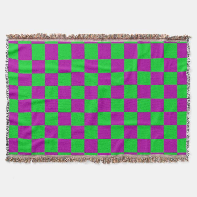 Purple Green Checkered Check Pattern Throw Blanket (Front)
