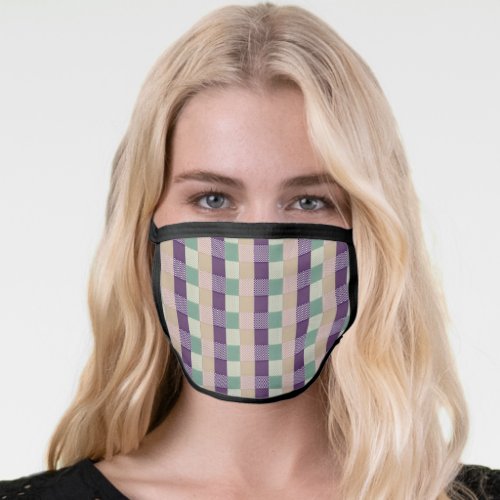 Purple Green Checks Plaid Pattern Womens Fashion Face Mask