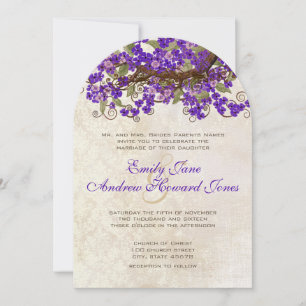 Purple & Green Cherry Blossom Tea Stain Invitation