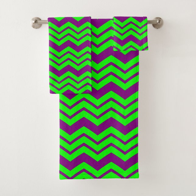 Purple Green Chevron Zigzag Design  Bath Towel Set (Insitu)