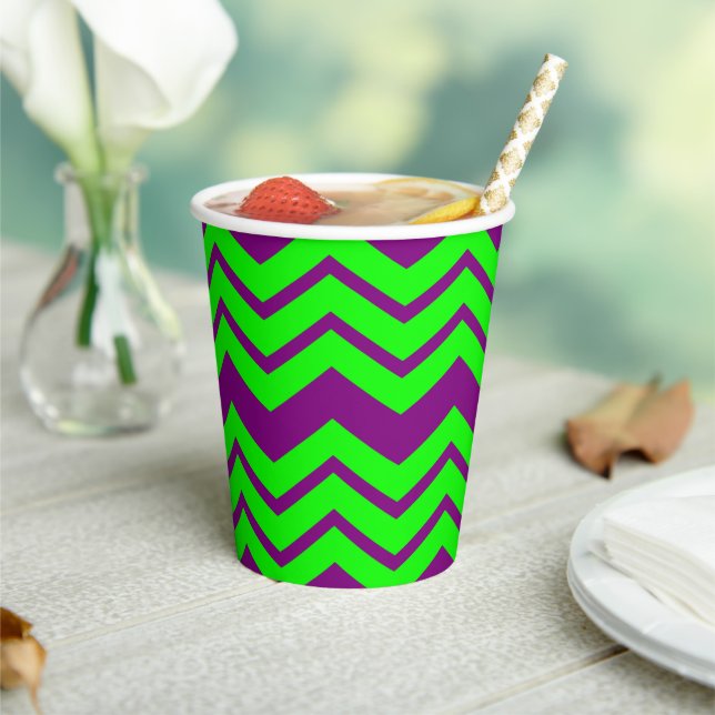 Purple Green Chevron Zigzag Design  Paper Cups (Insitu)
