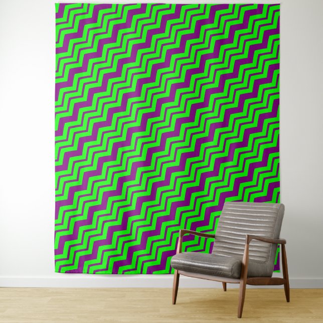 Purple Green Chevron Zigzag Design  Tapestry (In Situ)