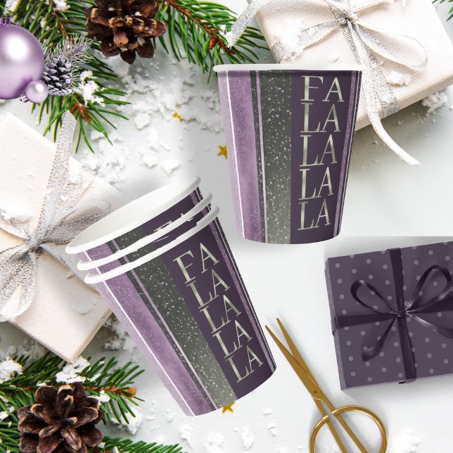 Purple Green  Christmas Fa La La Pattern#27 ID1009 Paper Cups (Creator Uploaded)