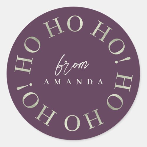 Purple Green Christmas Ho Ho Ho ID1009 Classic Round Sticker