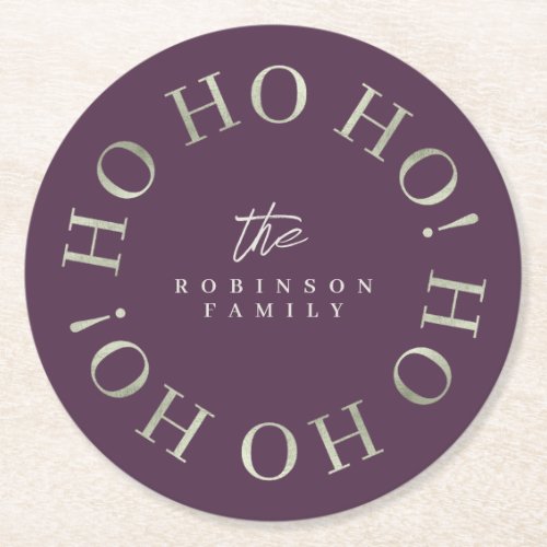 Purple Green Christmas Ho Ho Ho ID1009 Round Paper Coaster