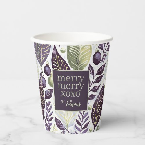 Purple Green Christmas Merry Pattern21 ID1009 Paper Cups
