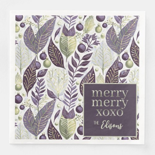 Purple Green Christmas Merry Pattern21 ID1009 Paper Dinner Napkins