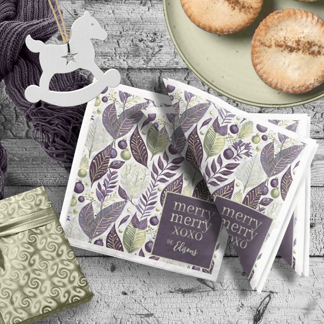 Purple Green Christmas Merry Pattern#21 ID1009 Paper Dinner Napkins (Creator Uploaded)