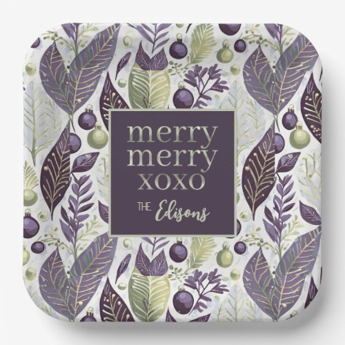 Purple Green Christmas Merry Pattern21 ID1009 Paper Plates