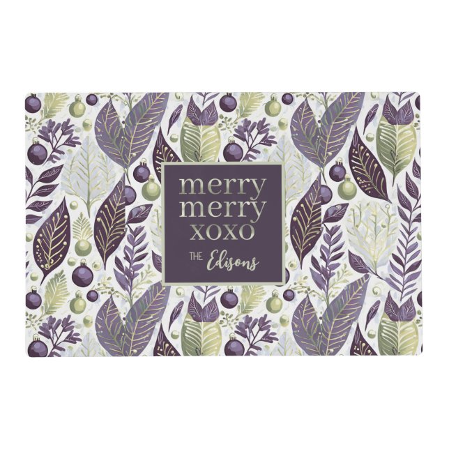 Purple Green Christmas Merry Pattern#21 ID1009 Placemat (Front)