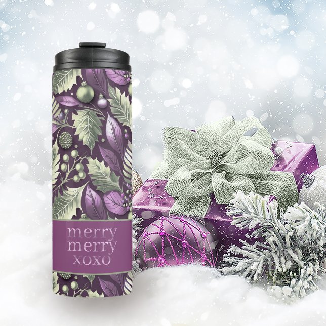 Purple Green Christmas Merry Pattern#22 ID1009 Thermal Tumbler (Creator Uploaded)