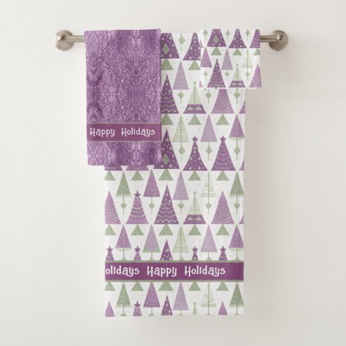 Purple Green Christmas Merry Pattern25 ID1009 Bath Towel Set