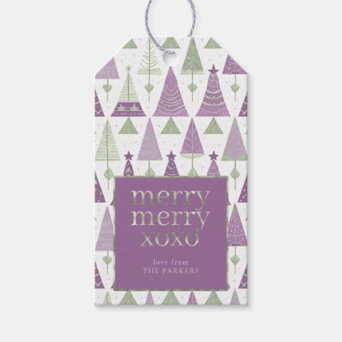 Purple Green Christmas Merry Pattern25 ID1009 Gift Tags
