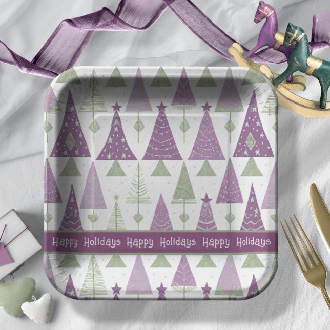 Purple Green Christmas Merry Pattern#25 ID1009 Paper Plates (Creator Uploaded)