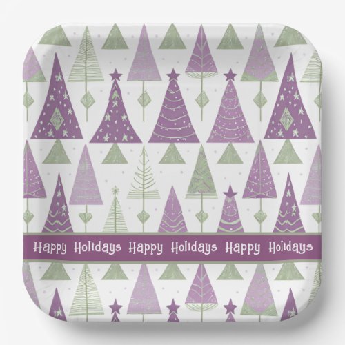 Purple Green Christmas Merry Pattern25 ID1009 Paper Plates