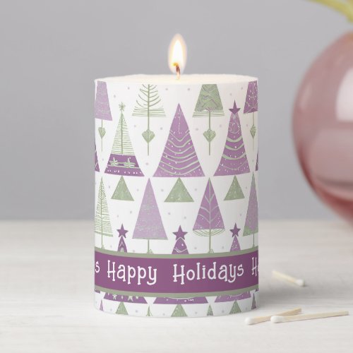 Purple Green Christmas Merry Pattern25 ID1009 Pillar Candle
