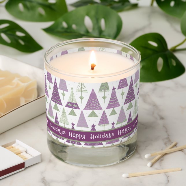 Purple Green Christmas Merry Pattern#25 ID1009 Scented Candle (Lit)