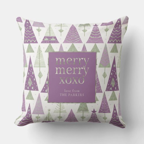 Purple Green Christmas Merry Pattern25 ID1009 Throw Pillow