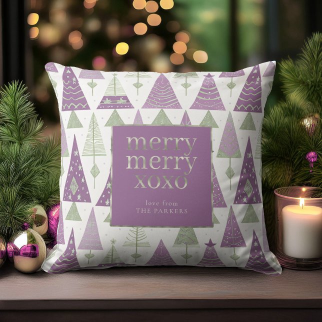 Purple Green Christmas Merry Pattern#25 ID1009 Throw Pillow (Creator Uploaded)