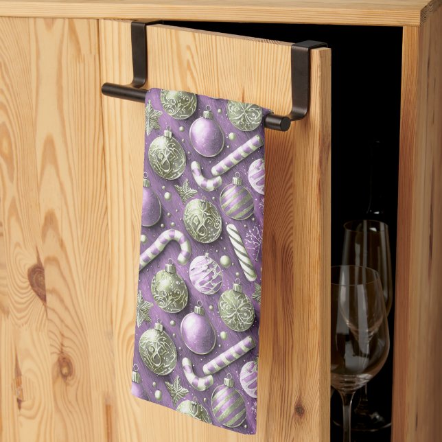 Purple Green Christmas Pattern#12 ID1009 Kitchen Towel (Thirds Fold)