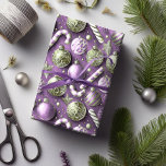Purple Green Christmas Pattern#12 ID1009 Wrapping Paper<br><div class="desc">If you are wondering what color combinations to pick for your Christmas decor and gift wrap supplies this year, I've created collections of coordinating patterns to make life just a bit easier. This whimsical design of Christmas ornaments and candy canes is shown here in a striking violet purple and olive...</div>