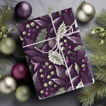 Purple Green Christmas Pattern#18 ID1009 Wrapping Paper<br><div class="desc">If you are wondering what color combinations to pick for your Christmas decor and gift wrap supplies this year, I've created collections of coordinating patterns to make life just a bit easier. This eye-catching watercolor design features arrangements of foliage and berries in a deep eggplant purple magenta and olive green....</div>