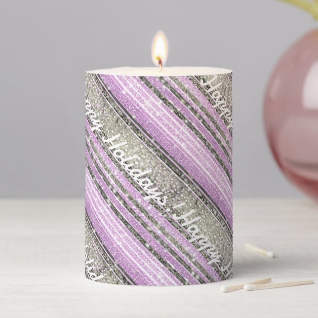Purple Green Christmas Pattern#28 ID1009 Pillar Candle (In Situ)