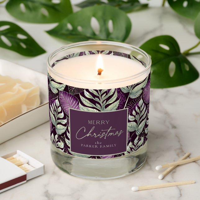 Purple Green Christmas Pattern#29 ID1009 Scented Candle (Lit)