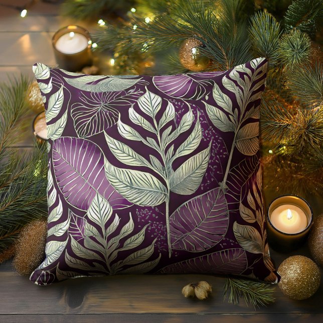 Purple Green Christmas Pattern#29 ID1009 Throw Pillow (Creator Uploaded)