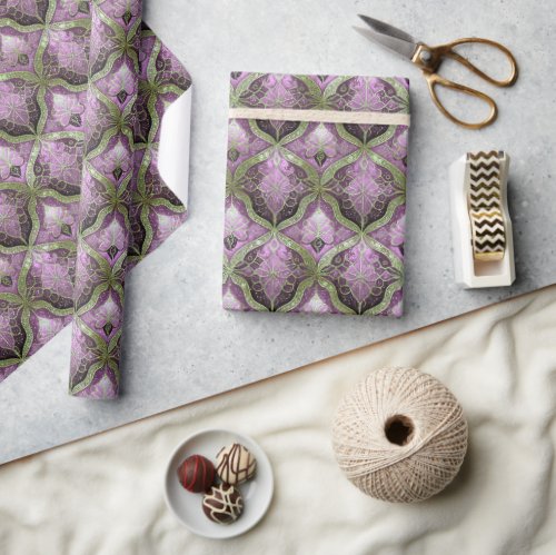 Purple Green Christmas Pattern31 ID1009 Wrapping Paper