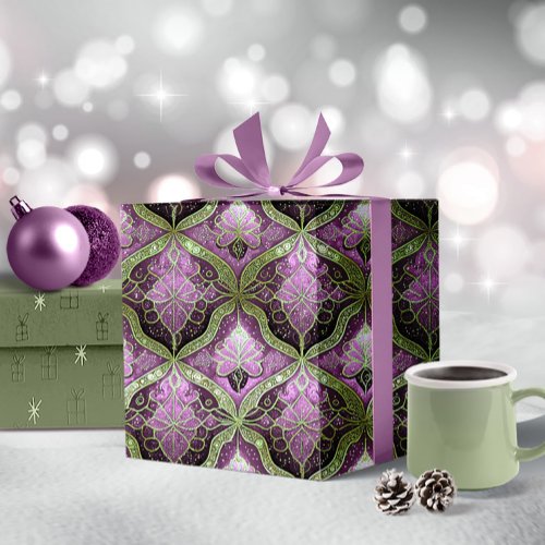 Purple Green Christmas Pattern31 ID1009 Wrapping Paper