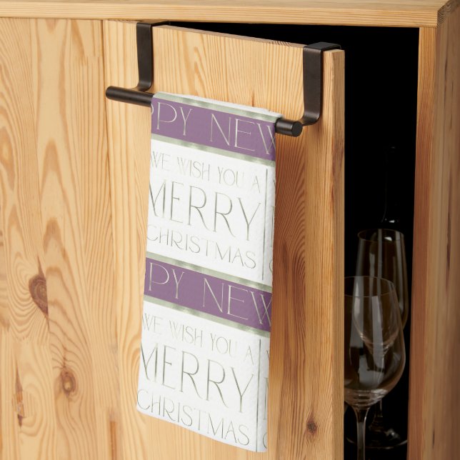 Purple Green Christmas Pattern#35 ID1009 Kitchen Towel (Thirds Fold)