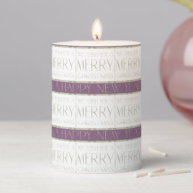 Purple Green Christmas Pattern#35 ID1009 Pillar Candle (In Situ)