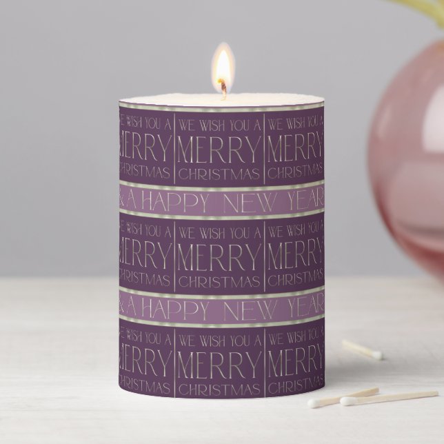 Purple Green Christmas Pattern#35b ID1009 Pillar Candle (In Situ)