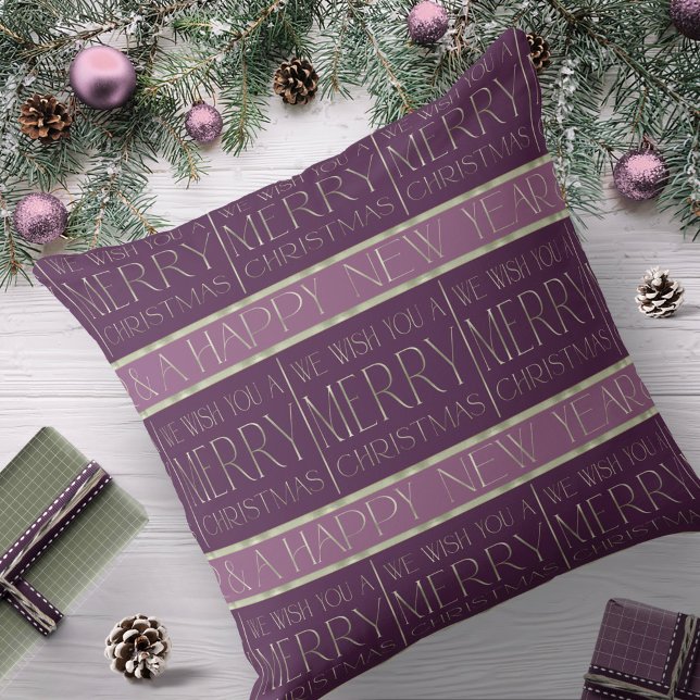 Purple Green Christmas Pattern#35b ID1009 Throw Pillow (Creator Uploaded)