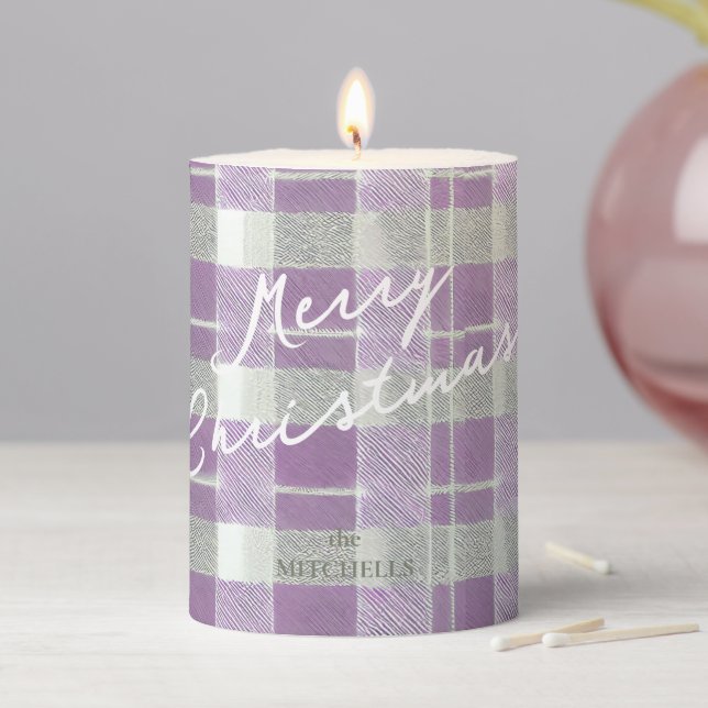 Purple Green Christmas Pattern#7 ID1009 Pillar Candle (In Situ)