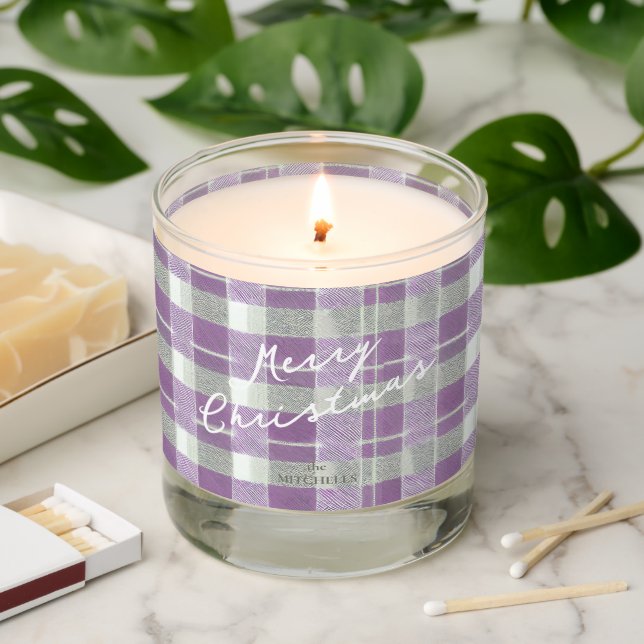 Purple Green Christmas Pattern#7 ID1009 Scented Candle (Lit)