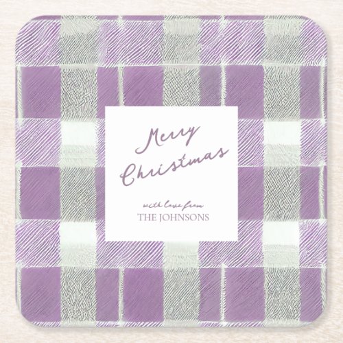 Purple Green Christmas Pattern7 ID1009 Square Paper Coaster