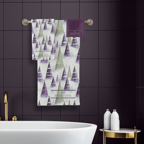 Purple Green Christmas Pattern8 ID1009 Bath Towel Set